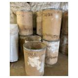 Seven Cardboard Trash Barrels