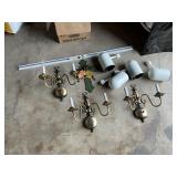 Three Brass Wall Sconces with Track Lighting