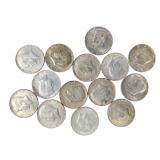 14 Kennedy Half Dollars, 40% Silver