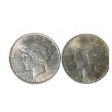 2 Circulated 1922 Peace Silver Dollars