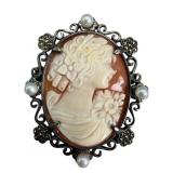 Sterling Cameo Pendant With Pearls