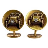 14K Gold Car Design Diamond Cufflinks