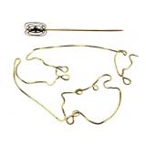 14k Sapphire Hat Pin and Broken 18k Chain