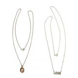 14k Gold Necklaces with Pendants Pair