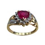 10k Gold Diamond & Lab Ruby Ring