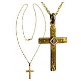 14K Gold Diamond Cross Pendant Necklace