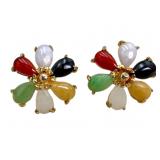 14K Gemstone Flower Stud Earrings