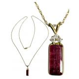 14k Gold Diamond & Pink Tourmaline Necklace