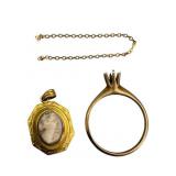 10k Gold Ring, Cameo Pendant, and Chain