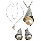 Sterling, Diamond & Pearl Jewelry Set