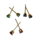 3 Pair 14k Sapphire + Stud Earrings