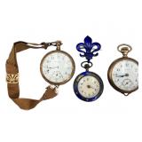 Three Antique Gold-Plated and Sterling ï¿½Watches