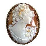14k Gold Dual Cameo Pendant Brooch