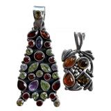 Sterling and Gemstone Pendant Pair