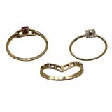 3 Gold Rings, 1 Diamond, 10k, 14k