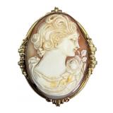 10k Gold Hand Carved Cameo Brooch Pendant