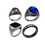4 Mens Rings, 925, Stainless & Hematite