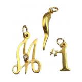 Three 14k Gold Pendants, 1 with Diamond