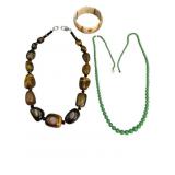 Tigers Eye, Agate, Green Glass Jewelry Set