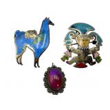 Peruvian Sterling/Enameled dual Brooch Pendants