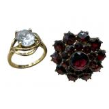 14k Faux Diamond and Garnet Rings