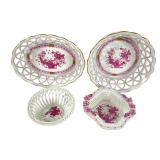 4 Herend Indian Basketweave Dishes