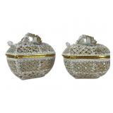 Herend Heart-Shaped Porcelain Trinket Boxes
