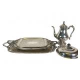 Silver-Plated Teapot with Trays