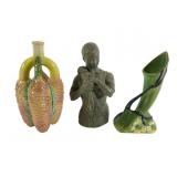 Roseville Dogwood Vase, Pine Cone Vase, and Bust