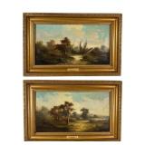 Pair Early Oil Paintings Signed A. Stone