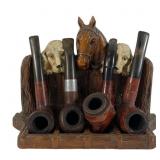 Wooden Pipe Stand With Assorted Pipes