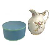 Floral Porcelain Pitcher and Hat in Box