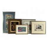 Framed Art Grouping, Five Pieces