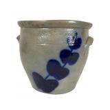 White & Wood Crock with Cobalt Decoration