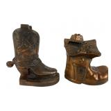 Two Vintage Cast Metal Boot Banks