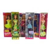 Six Mattel Barbie Dolls in Boxes