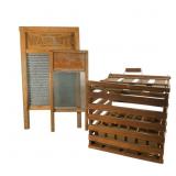 Vintage Washboards and Wood Egg Crate