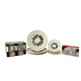 Holiday-Themed Plates, Glasses, Sugar, and Creamer