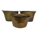 Three Brass Pails with Iron Handles