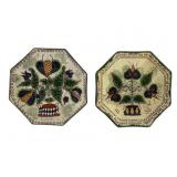 Two Fraktur-Style Octagonal Ceramic Plates