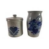 Stoneware Vase and Lidded Crock Set
