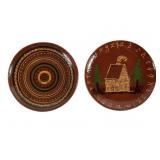 2 Signed Becky Mummert Redware Plates