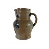 Stoneware Pitcher with Blue Floral Motif
