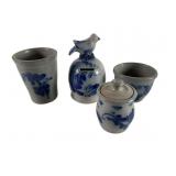 Four Blue-Glazed Eldreth Pottery Pieces