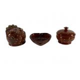 Three-Piece Redware Pottery Lot