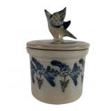 1990 David Eldreth Lidded Crock with Bird Handle