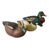 Three Hand-Painted Wooden Duck Decoys