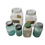 6 Glass Jars Including Elgin and Ball