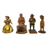 Four Painted Wood Figurines Incl Anri Music Box