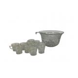 Pressed Glass Punch Bowl Set with Cups